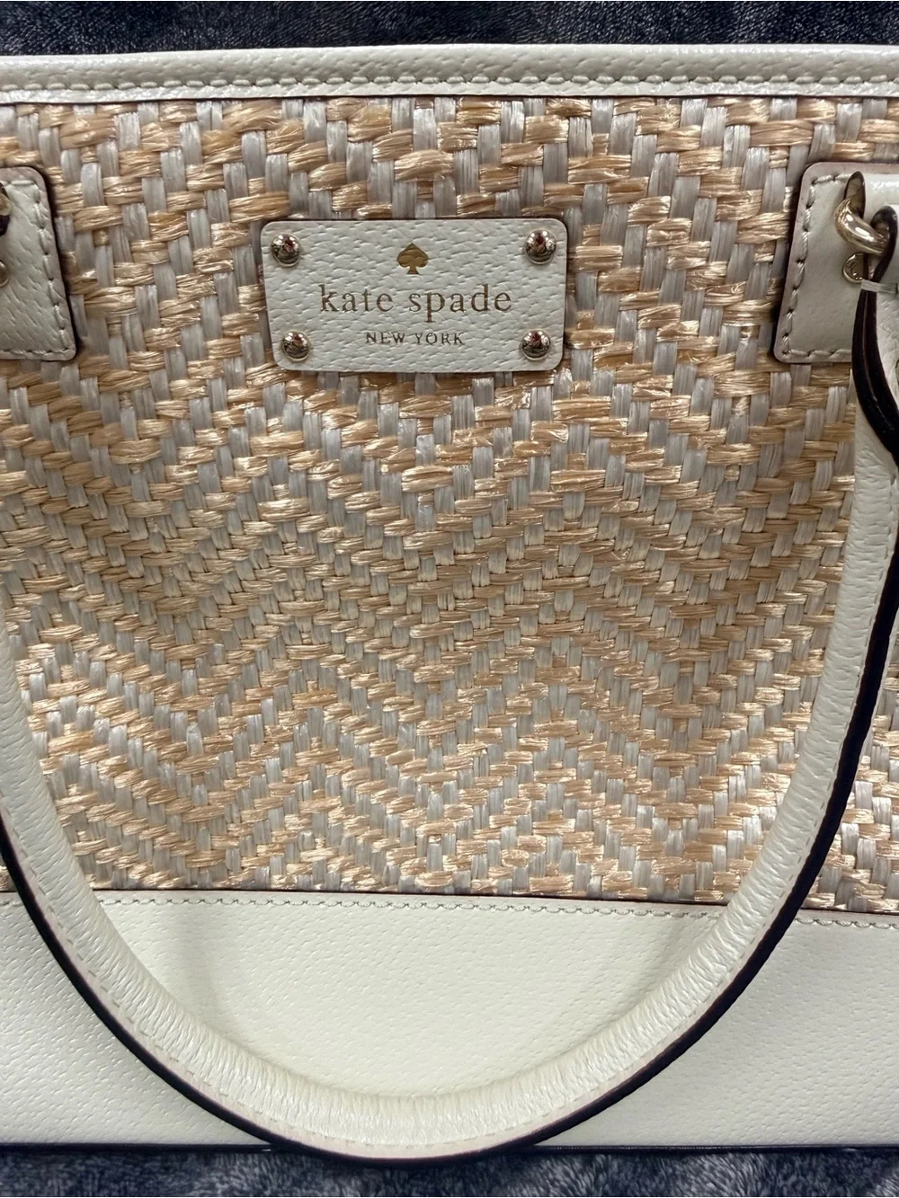kate spade Cream Woven Dome Tote with White Trim